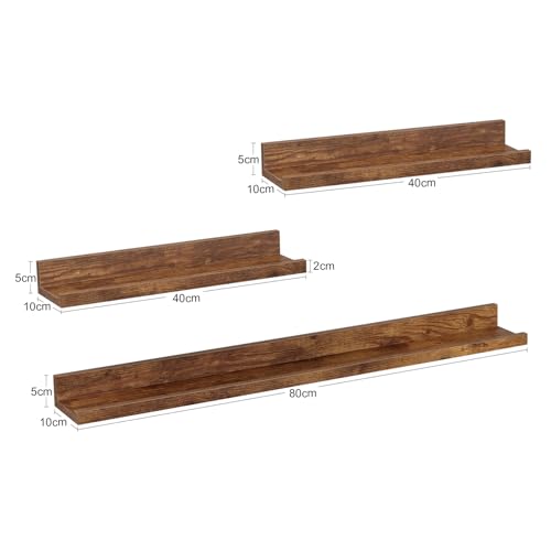 Woltu Set de 3 étagères murales - Rustic Brown - 2x 40x10 cm & 1x 80x10 cm