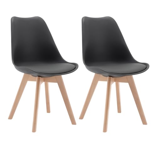 Woltu Dining Chairs Set of 2 Ergonomic Design - Bois massif et cuir synthétique - Grey - BH29gr-2