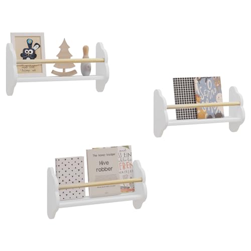 Woltu Bibliothèque Enfant Etagère murale en forme de nuage - MDF et Pin Blanc - 3 Etagères 45x12.7x23 cm