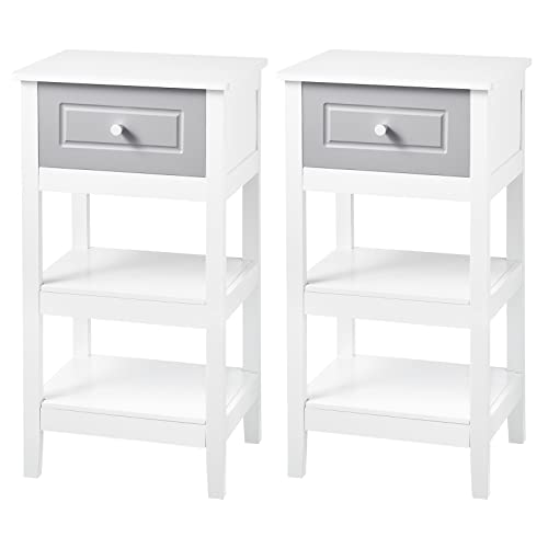 Woltu Table de nuit avec tiroir et 2 casiers de rangement MDF blanc 38 x 28 x 71 cm Lot de 2