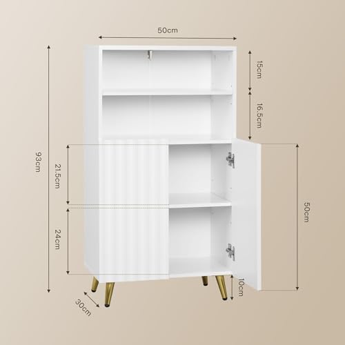 eSituro Meuble de salle de bains Modèle de sol Blanc 50 x 30 x 93 cm avec étagères réglables