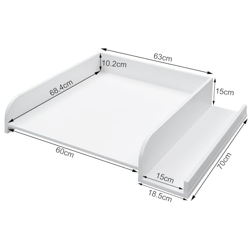 Plan à langer Woltu avec bord de protection et support de rangement - Blanc - 80 x 70 x 16,5 cm