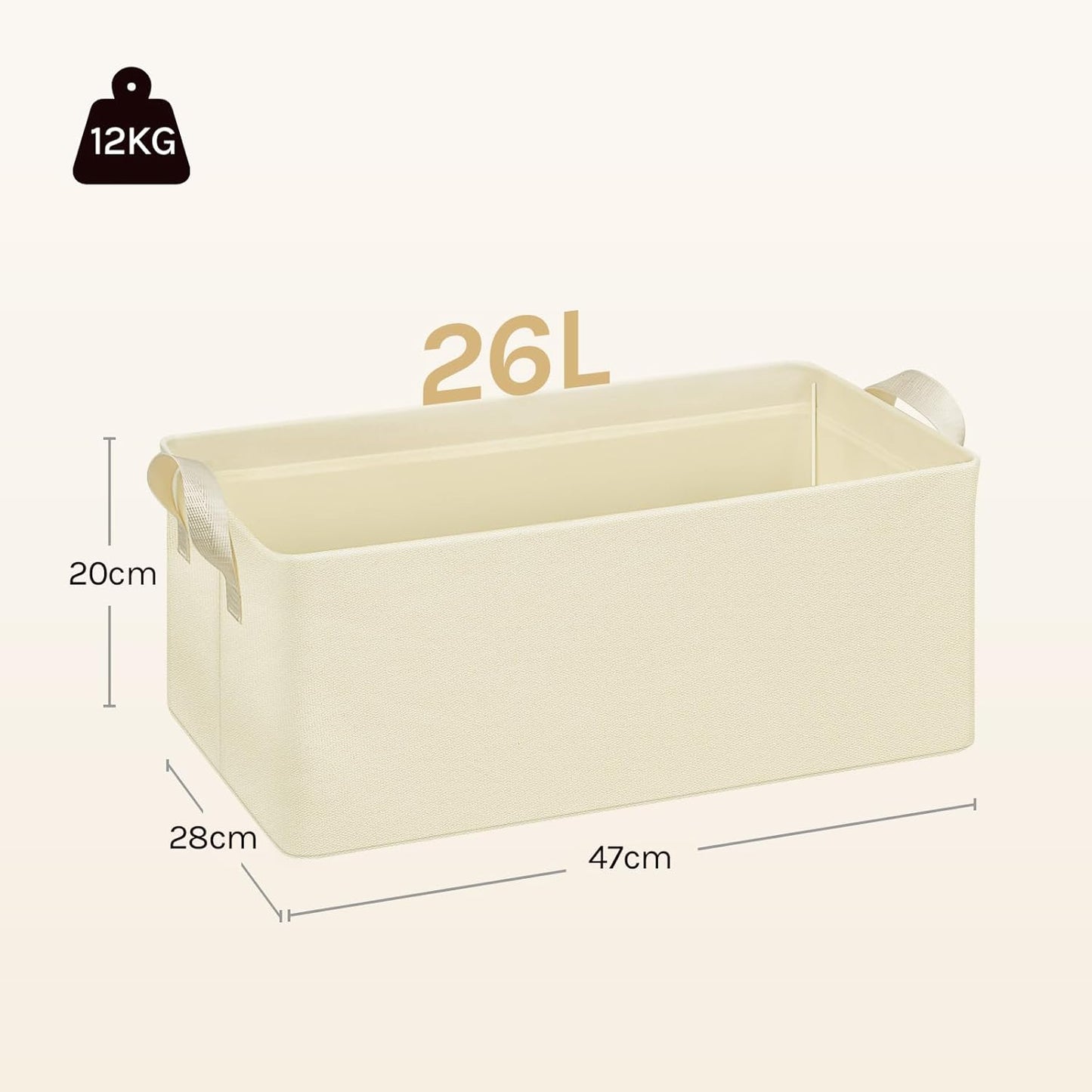 Woltu Lot de 3 boîtes de rangement pliables avec poignées - Crème - 47 x 28 x 20 cm