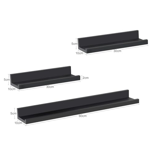 Woltu Wall Shelf Set 3-piece Black - 2x 30x5x10 cm, 1x 60x5x10 cm