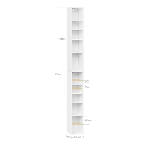 Woltu Cube Shelf with 10 Compartments - Narrow High Bookcase - White - 19.5 x 17 x 92.5 cm