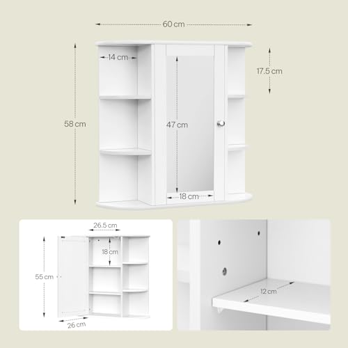 eSituro Armoire de toilette avec miroir blanc LHT 60 x 58 x 16 cm