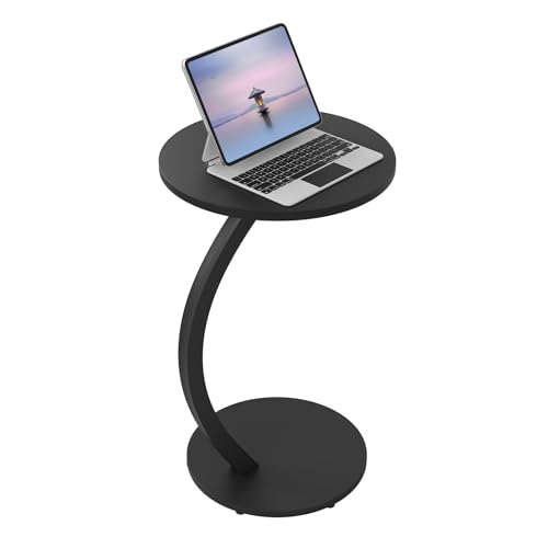 Woltu Side Table C-Shape Round - Métal noir & MDF - Ø 40 x H 65 cm - Compact et industriel
