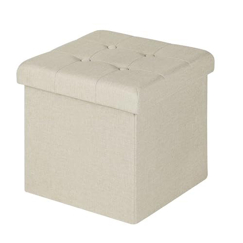 Woltu Tabouret pliable avec rangement - Blanc crème - 37,5 x 37,5 x 38 cm