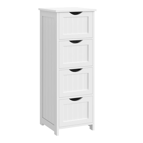 Woltu Bathroom Cabinet BZS07ws with 4 Drawers - MDF White - 30 x 30 x 82 cm Freestanding Storage Cabinet