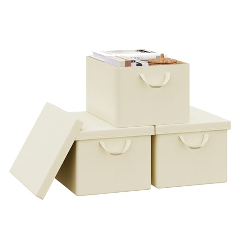 Woltu Boîte de rangement avec couvercle Lot de 3 Crème 43 x 26 x 33 cm