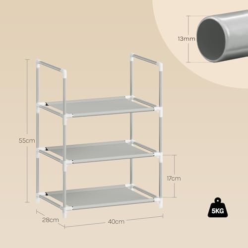 Woltu Shoe Rack 3-layer - Rangement compact pour chaussures avec étagères étroites, gris, 41 x 28 x 55 cm
