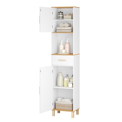 Eugad Armoire de toilette avec 5 compartiments et 1 tiroir Blanc 40 x 180 x 30 cm