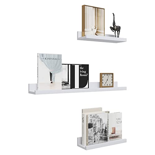 Woltu Set de 3 étagères murales flottantes - MDF blanc - 60 x 15 x 10 cm