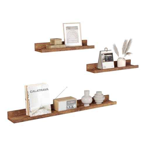 Woltu Set de 3 étagères murales - Rustic Brown - 2x 40x10 cm & 1x 80x10 cm