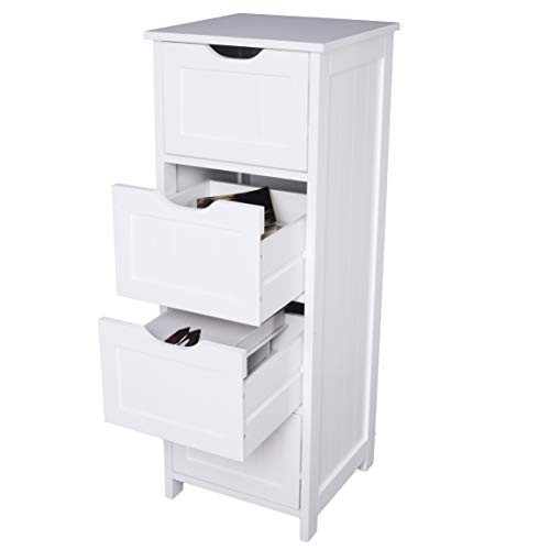 Esituro Armoire de toilette SBP0020 Avec 4 Tiroirs - MDF Blanc - Compact et Spacieux 24 x 26 x 16 cm