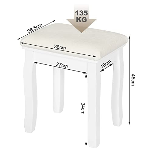 Woltu Make-up Stool Baroque - Tabouret en bois recouvert de velours blanc - 37 x 28 x 44.5 cm