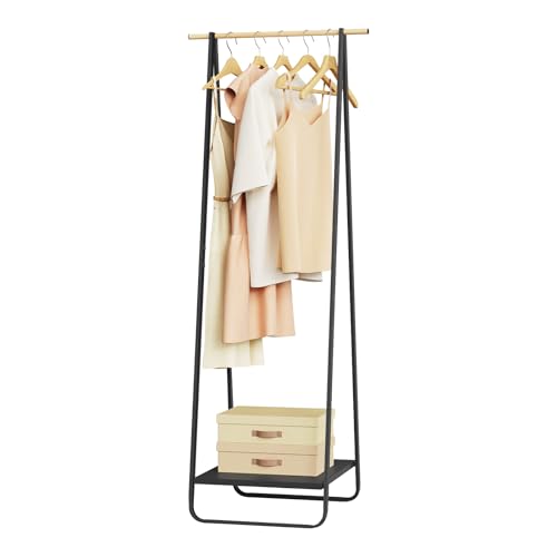 Porte-vêtements et porte-chaussures Woltu - Métal noir et bambou - 54 x 45 x 141 cm