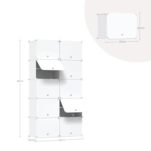 Woltu Shoe Rack with 10 Compartments White - Armoire à chaussures pour 40 paires de chaussures avec portes