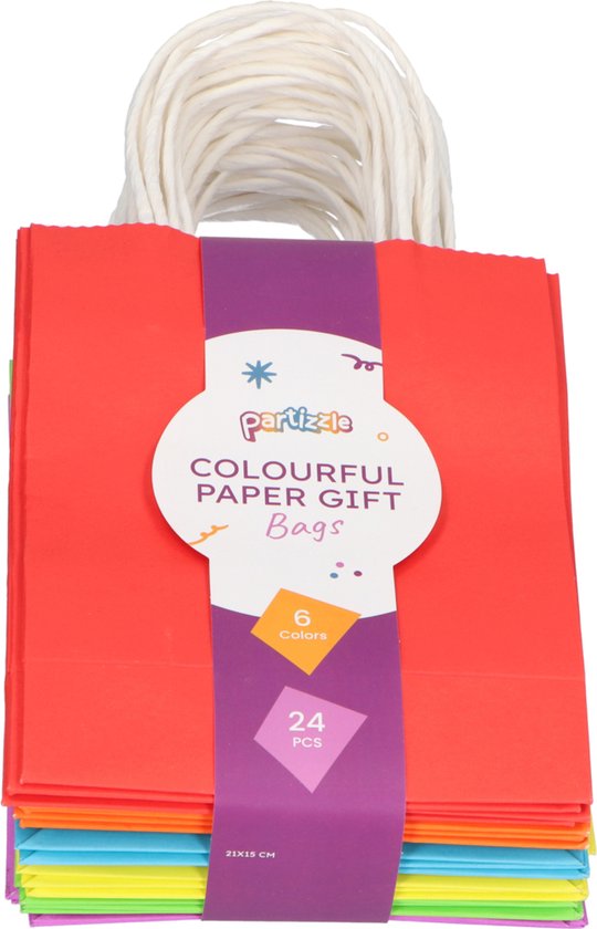 Partizzle 24x Sacs de distribution en papier - Sacs de bonbons pour enfants - Sacs de distribution pour fêtes d'enfants - Petits sacs de jouets - Sacs de distribution de bonbons pour carnaval Sacs de friandises pour jouets - 21x15 cm