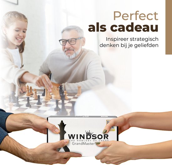 Échiquier Windsor - avec pièces - 30 cm - Annotations - Jeu d'échecs - Jeu d'échecs magnétique - Jeu d'échecs - Bois