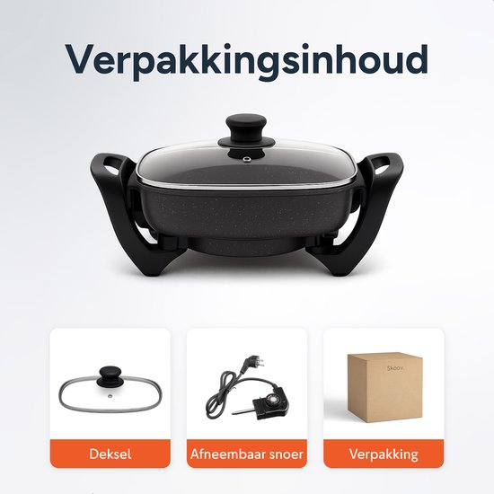Poêle à frire électrique avec couvercle - Poêle à frire - Party - Grill - Snack - Saute - Poêle - Induction - Poêle à frire - Skoov