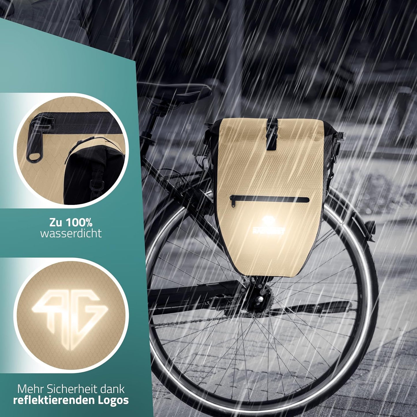 RADGEIST sacoche de vélo pour porte-bagages - sacoche de vélo pour porte-bagages - sacoche de vélo étanche et sac à bandoulière - sacoche de vélo avec réflecteurs