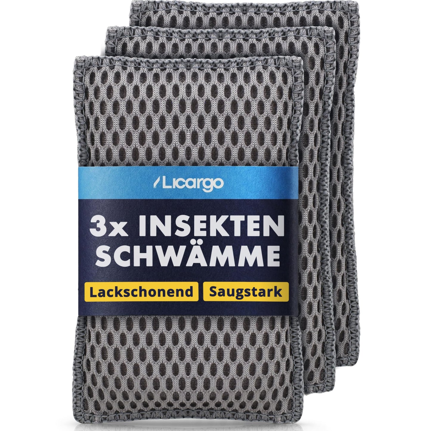 Licargo - Lot de 3 éponges anti-insectes pour voiture - Microfibre alvéolée - 13 x 8 cm