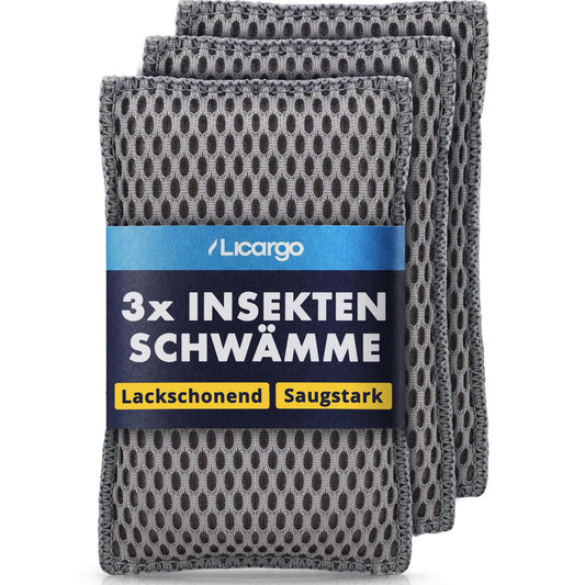 Licargo - Lot de 3 éponges anti-insectes pour voiture - Microfibre alvéolée - 13 x 8 cm