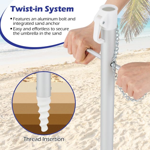 Costway Parasol de plage - inclinable et sac de transport inclus - 178 x 178 x 206 cm - bleu/vert