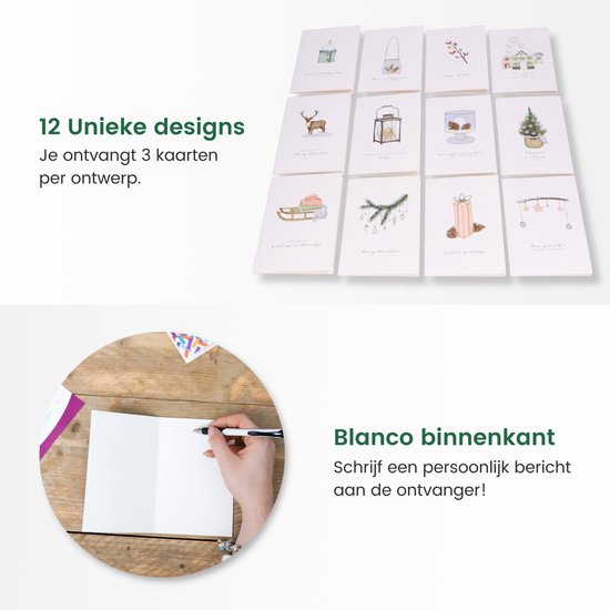 Partizzle 36x Cartes de Noël de luxe avec enveloppes - Cartes de Nouvel An - 2025 Collection / 12 Designs