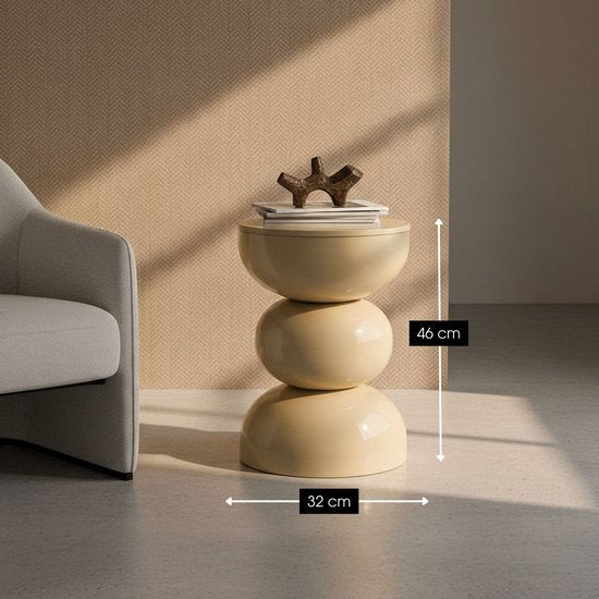 Mica Decorations Luna Table d'appoint - Table d'appoint ronde H46 x Ø32 cm - Petite table en fer pour chambre ou salon - Table de chevet ou table pour plantes - Beige