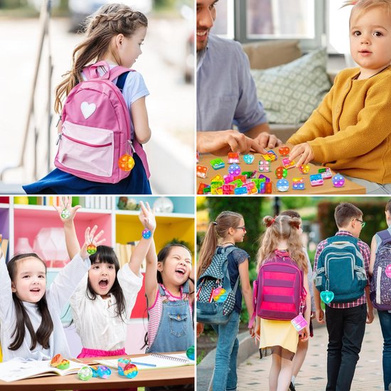 Partizzle 24x Pop It Fidget Toys Keychains Pack - Popit Handout Gifts Heart - Grabbelton Treat Gifts - For Kids