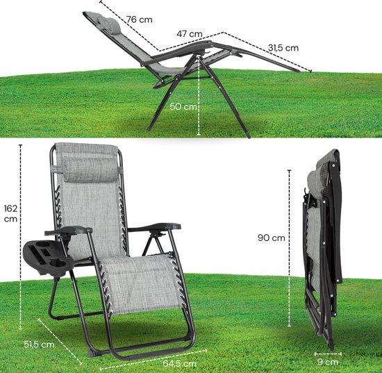 Vaive Luxury Garden Chairs Duoset - Chaise de jardin et chaise longue réglables - 30°-90° réglable - Jardin - Métal - Gris