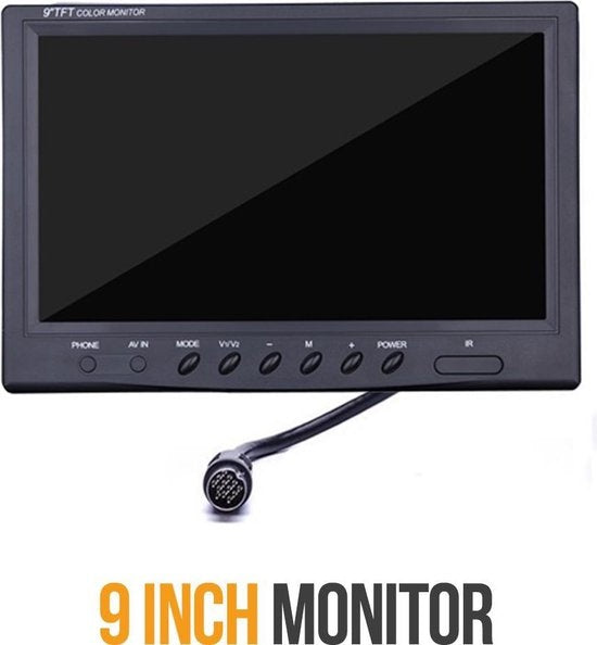 Strex Set de caméras de recul filaire avec 4 caméras (vue simultanée) - écran 9" - vision nocturne 18LED 15m - IP67 Waterproof - Caméra de recul