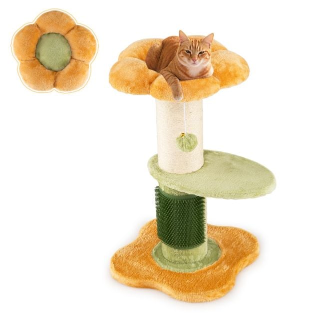 Arbre à chat Coast Flower - Petit griffoir avec siège en peluche 40 x 40 x 69 cm - Jaune