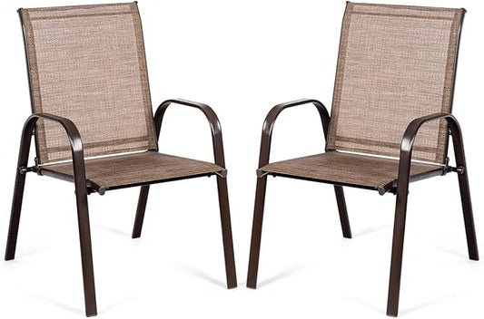 2 Pieces Patio Chairs, Outdoor Camping Chairs with Breathable Fabric, Set of 2 Garden Chairs with Armrest High Back for Garden Patio Swimming Pool Beach Garden Space Saving (Chaises de jardin avec accoudoir et dossier haut pour le jardin, le patio, la pis