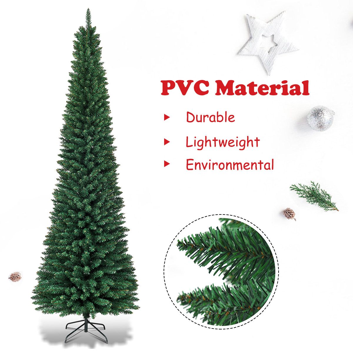 Coast Pencil Christmas Tree 270 cm Green - Sapin de Noël artificiel élégant avec pied en métal - 1500 branches