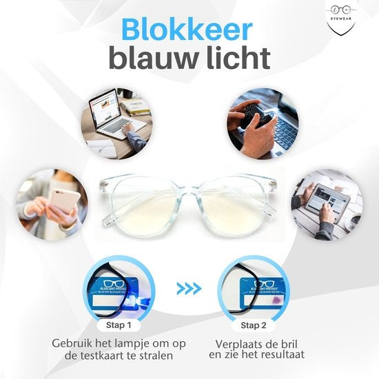 LC Eyewear Display Glasses - Lunettes à lumière bleue - Etui à lunettes inclus - Unisexe - Transparent bleu