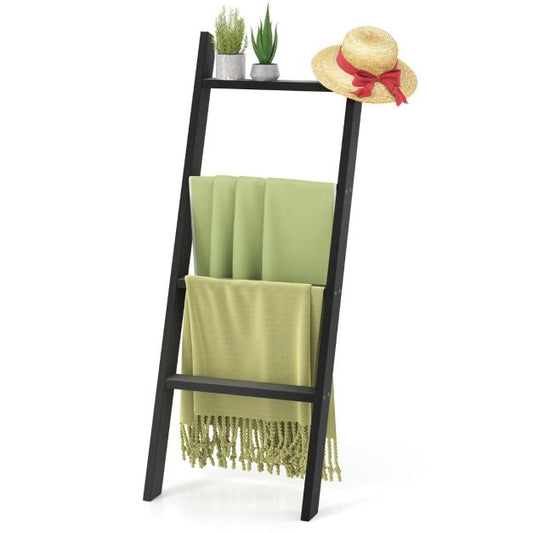 Coast Towel Ladder 4-layer - Noir - 50 x 7,5 x 137 cm - Bois massif - Modèle mural et adossé