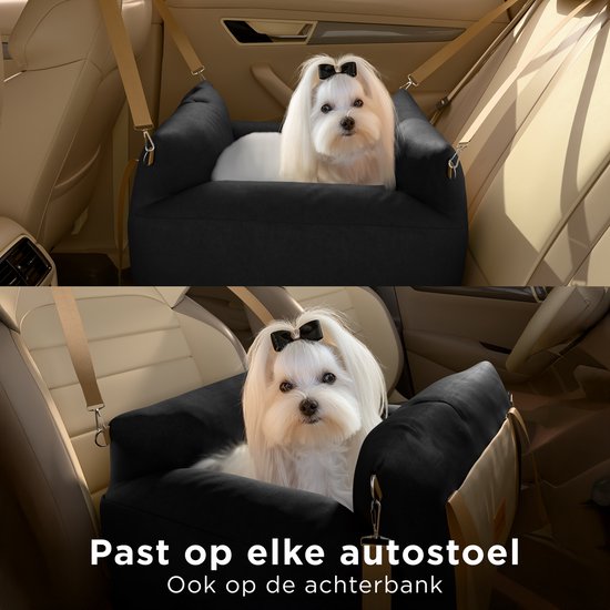 Siège auto pour chien CozySense® - Panier auto pour petit chien - Siège avant et arrière - Housse lavable et sac de transport - Noir/Beige