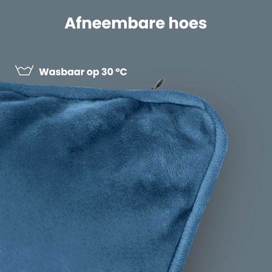Auronic Coussin chauffant Velours - 45x45 - Sans fil - Rechargeable - Oreiller électrique - Infrarouge - Bleu-gris