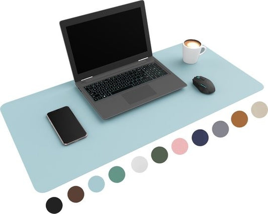 WURK Sous-main professionnel en cuir synthétique - Organiseur de bureau - Avec pince à câble - Bleu bébé - 90x45