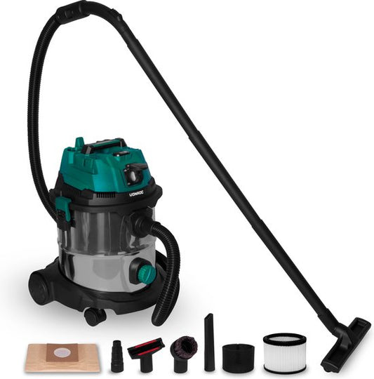 VONROC Aspirateur eau et poussière / Aspirateur - 1400W - Mise en marche automatique - Fonction soufflage - Réservoir inox 20L - Flexible 3m - Câble d'alimentation 6m
