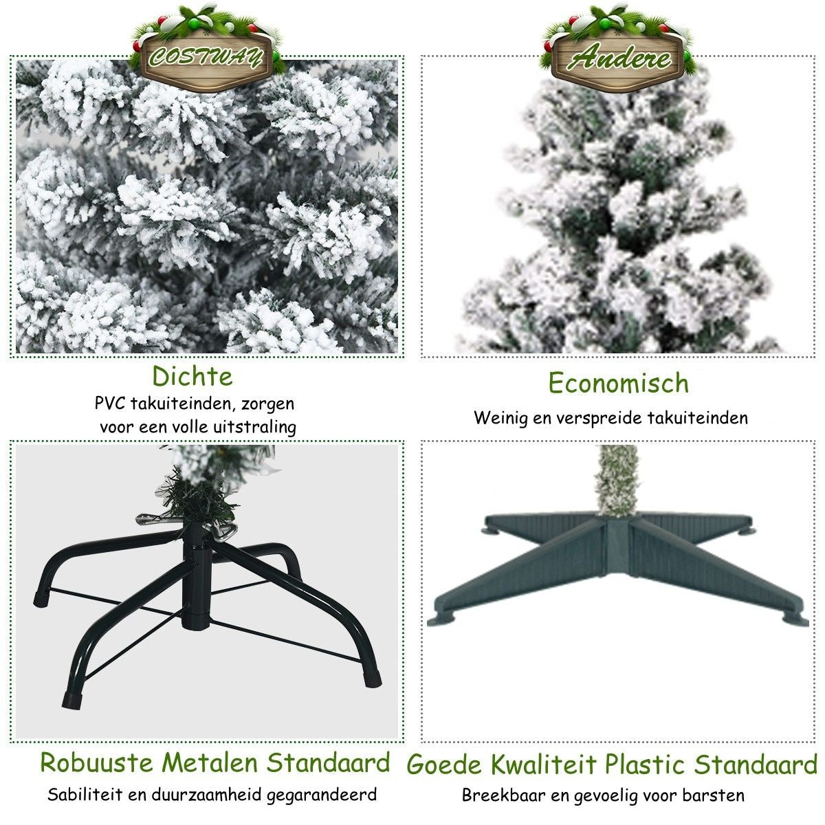 Coast - Crayon pour sapin de Noël - Avec neige, 350 LED et 641 branches - 225 cm - PVC/métal - Vert/Blanc chaud