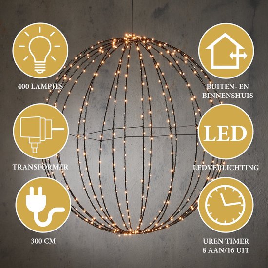 Luca Lighting Christmas Lights Ball with Warm White LED Lights - Ø40 cm - Noir