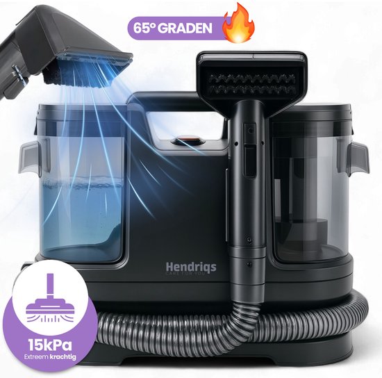 Nettoyeur de tapis Hendriqs® 3-1 à 65 °C avec fonction anti-obstruction | Puissance d'aspiration la plus élevée de sa catégorie - Nettoyeur portable pour éliminer les taches sur les canapés, les textiles et les matelas - Nettoyeur de canapés avec aspirati