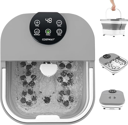 Bain de pieds Coast - Chauffant - Massage - Pliable - Minuterie - Réglage de la température - Gris/Blanc