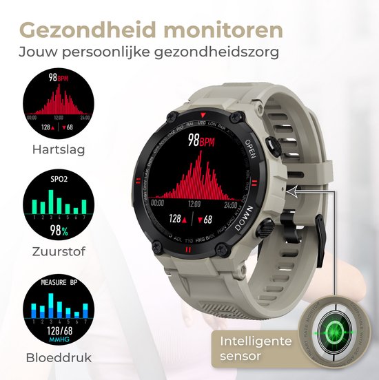 Nuvance - Montre intelligente pour l'extérieur - IP67 Waterproof - Bluetooth Smartwatch pour femmes et hommes - Smartwatches - Montre de sport avec podomètre, compteur de calories, somnomètre - Convient à tous les smartphones - Gris