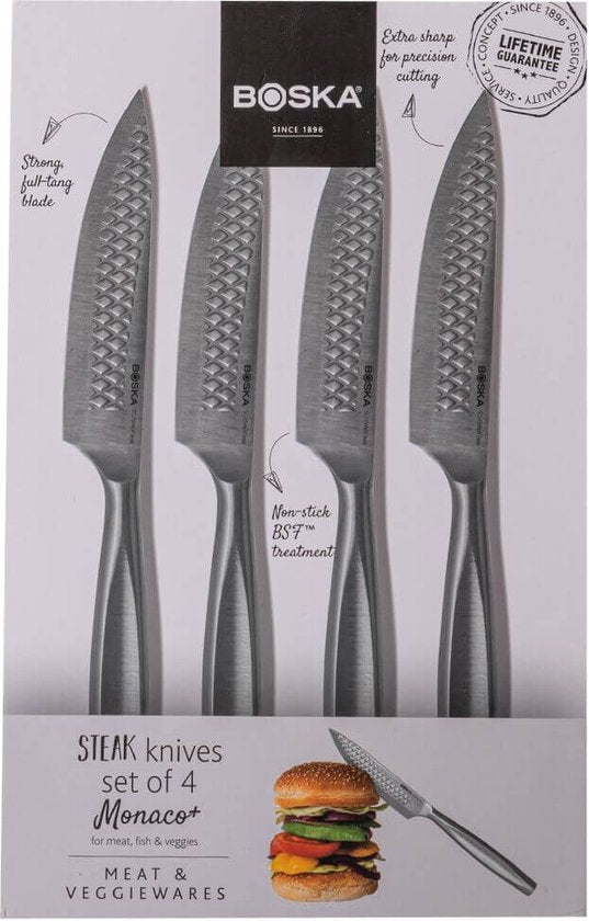 Boska Steak Knives / Set de couteaux à steak Monaco+ - 4 pièces - Acier inoxydable - Multifonctionnel - antiadhésif