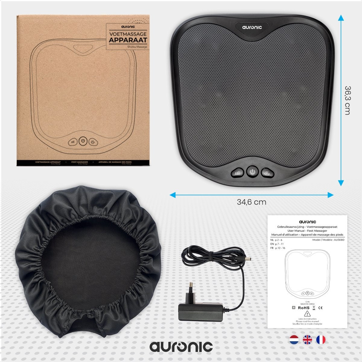 Masseur - Auronic - Appareil de Massage Shiatsu Électrique Chauffant - 15min Auto - Noir